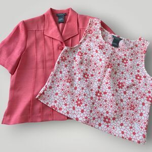 Koret Women's 8 Pink White Floral Sleeveless Top & Short Sleeve Blazer
